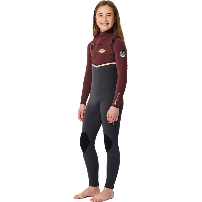 2023 Rip Curl Junior Flashbomb 4/3mm Chest Zip Neopreno 13CBFS - Maroon